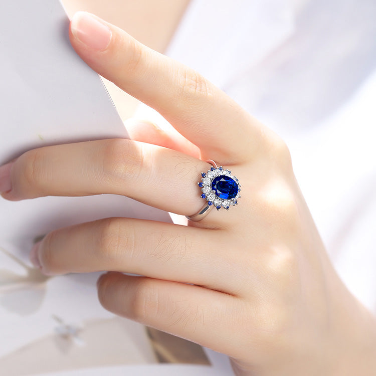 2.75ct Luxury Oval Halo Lab Sapphire S925 Ring