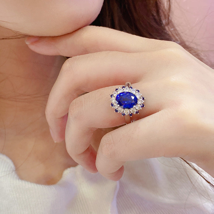 2.75ct Luxury Oval Halo Lab Sapphire S925 Ring