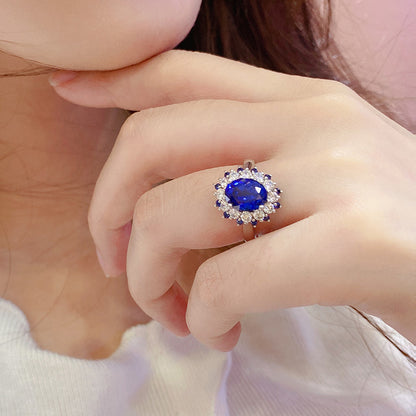 2.75ct Luxury Oval Halo Lab Sapphire S925 Ring