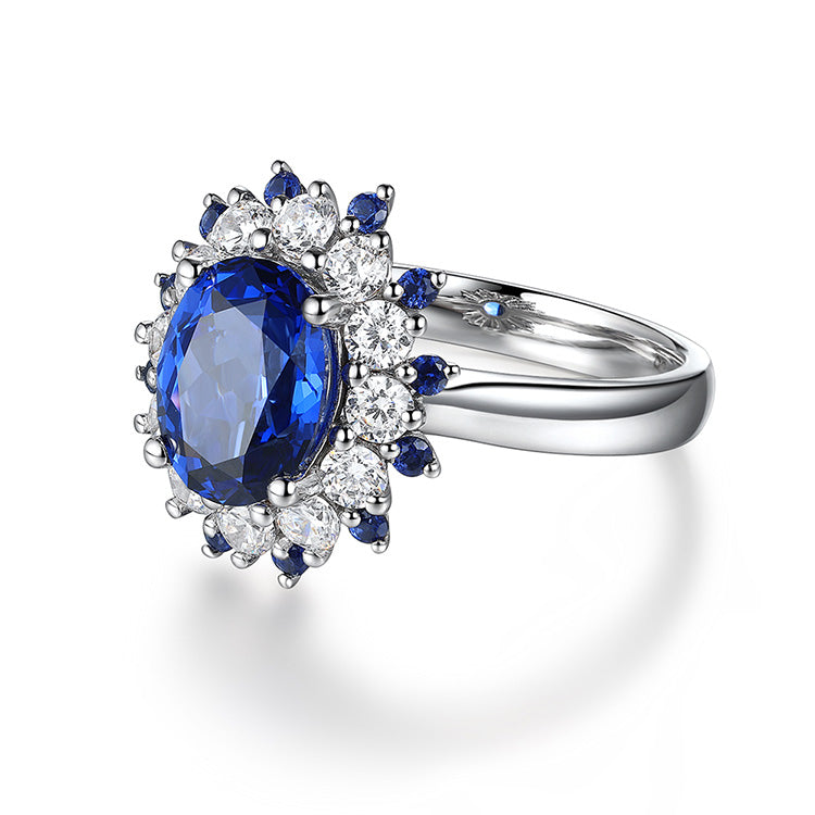 2.75ct Luxury Oval Halo Lab Sapphire S925 Ring