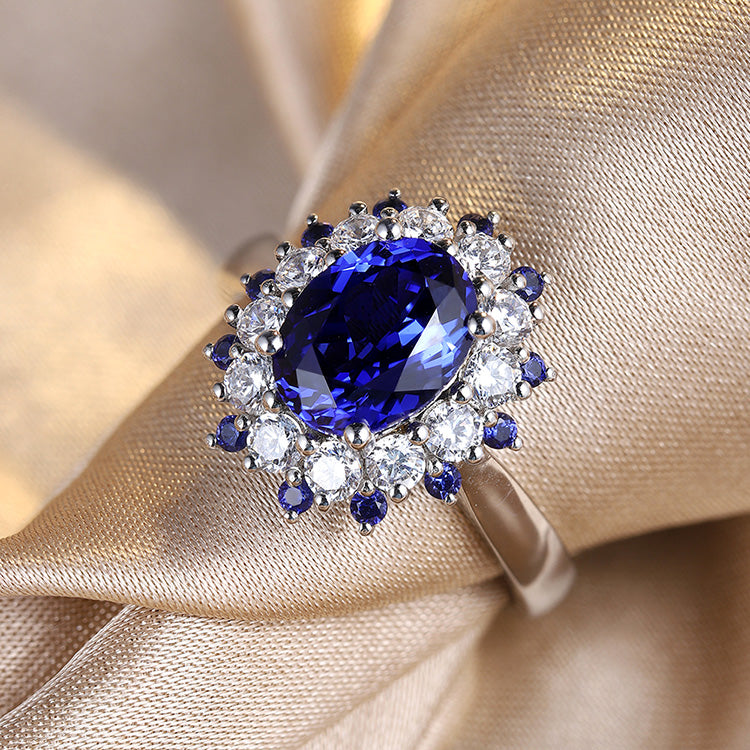 2.75ct Luxury Oval Halo Lab Sapphire S925 Ring