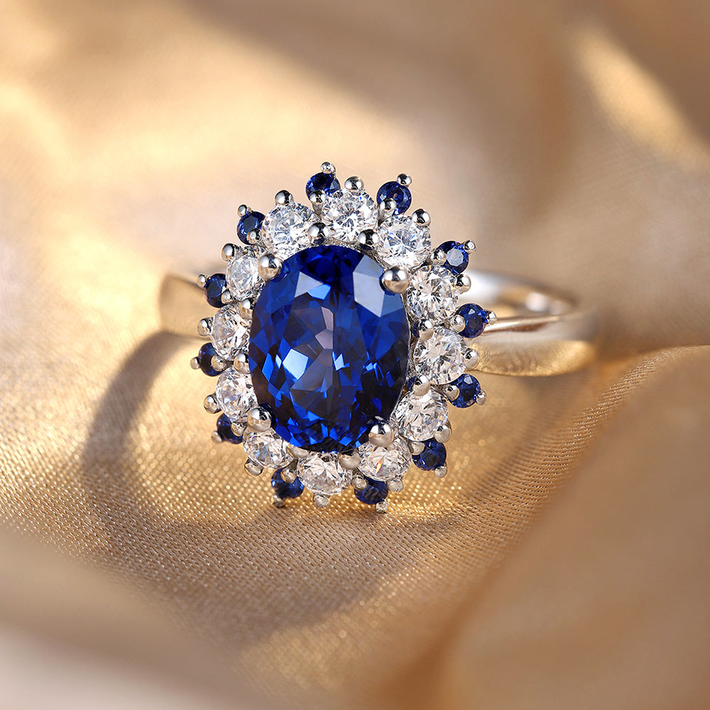 2.75ct Luxury Oval Halo Lab Sapphire S925 Ring