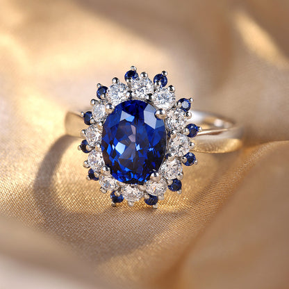 2.75ct Luxury Oval Halo Lab Sapphire S925 Ring