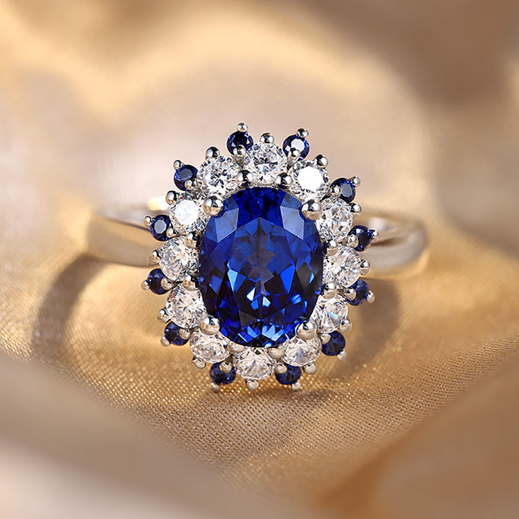 2.75ct Luxury Oval Halo Lab Sapphire S925 Ring