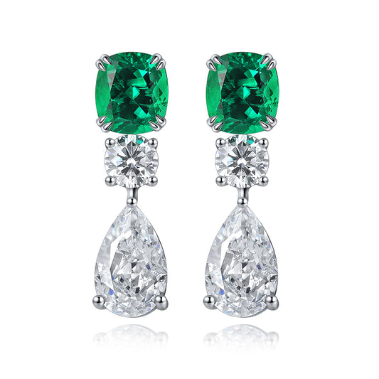 ANSTER JEWELRY 1.17 CTW Cushion Lab Grown Emerald 18K Gold Earrings plated
