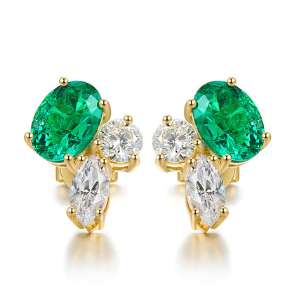 ANSTER JEWELRY 1.47 CTW Oval Lab Grown Emerald 18K Gold Earrings plated