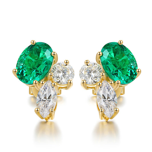 ANSTER JEWELRY 1.47 CTW Oval Lab Grown Emerald 18K Gold Earrings plated