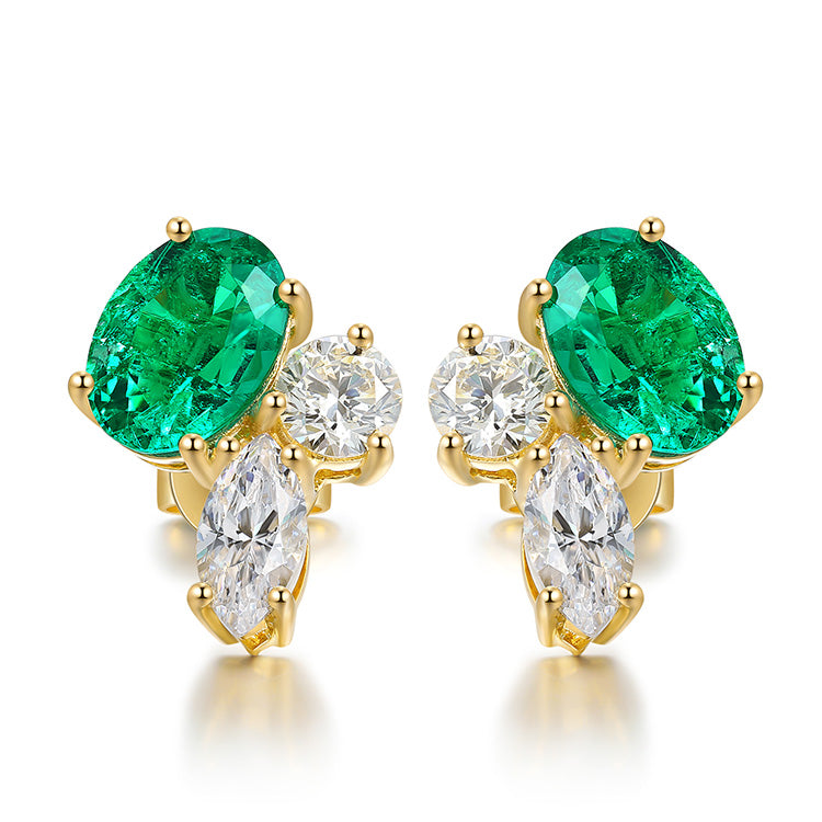 ANSTER JEWELRY 1.47 CTW Oval Lab Grown Emerald 18K Gold Earrings