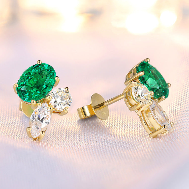 ANSTER JEWELRY 1.47 CTW Oval Lab Grown Emerald 18K Gold Earrings plated