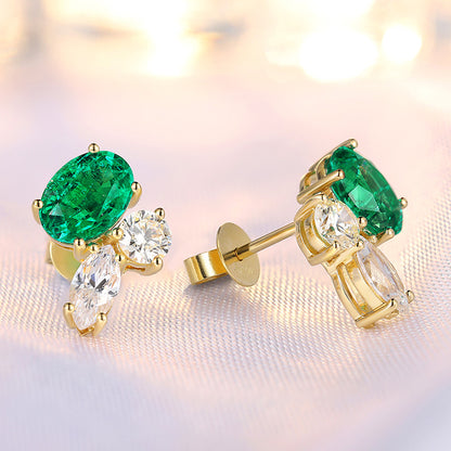 ANSTER JEWELRY 1.47 CTW Oval Lab Grown Emerald 18K Gold Earrings plated
