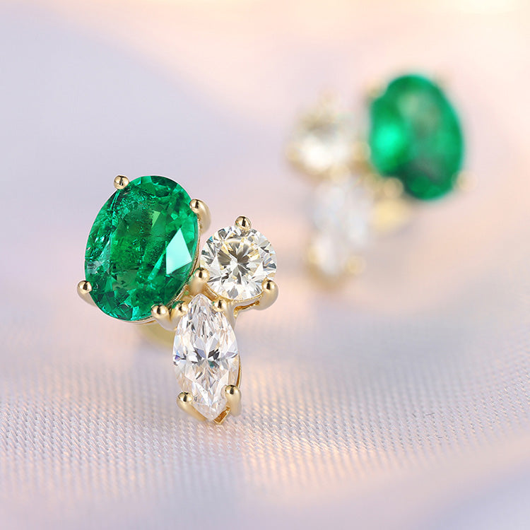 ANSTER JEWELRY 1.47 CTW Oval Lab Grown Emerald 18K Gold Earrings plated