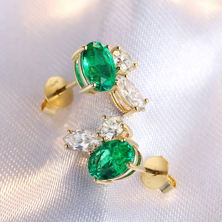 ANSTER JEWELRY 1.47 CTW Oval Lab Grown Emerald 18K Gold Earrings plated