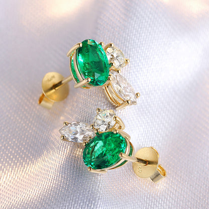 ANSTER JEWELRY 1.47 CTW Oval Lab Grown Emerald 18K Gold Earrings plated