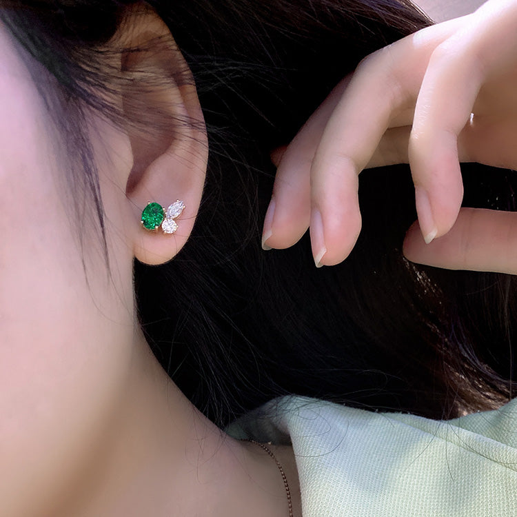 ANSTER JEWELRY 1.47 CTW Oval Lab Grown Emerald 18K Gold Earrings plated
