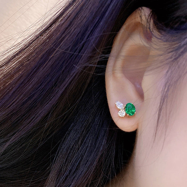 ANSTER JEWELRY 1.47 CTW Oval Lab Grown Emerald 18K Gold Earrings plated