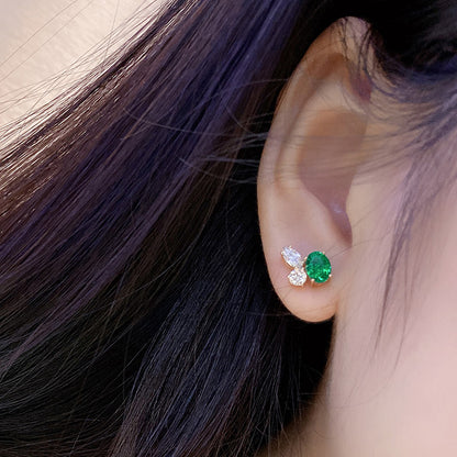 ANSTER JEWELRY 1.47 CTW Oval Lab Grown Emerald 18K Gold Earrings plated