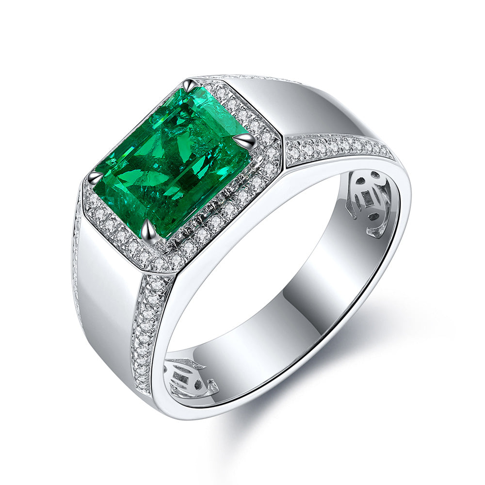 ANSTER JEWELRY 3 CTW Victorian Lab Grown Emerald 18K Gold Ring plated