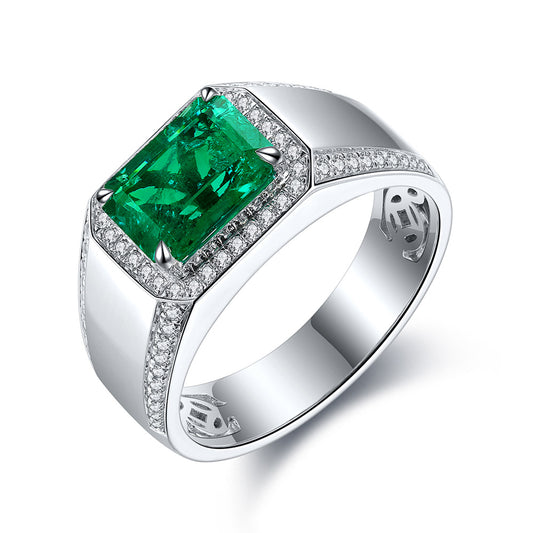 ANSTER JEWELRY 3 CTW Victorian Lab Grown Emerald 18K Gold Ring plated