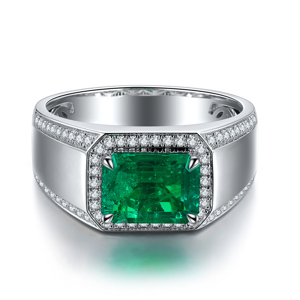 ANSTER JEWELRY 3 CTW Victorian Lab Grown Emerald 18K Gold Ring plated