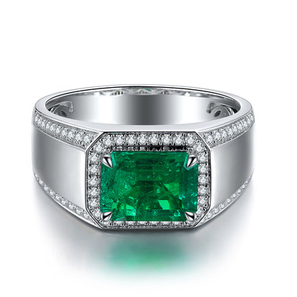 ANSTER JEWELRY 3 CTW Victorian Lab Grown Emerald 18K Gold Ring plated