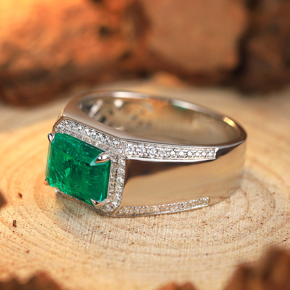 ANSTER JEWELRY 3 CTW Victorian Lab Grown Emerald 18K Gold Ring plated