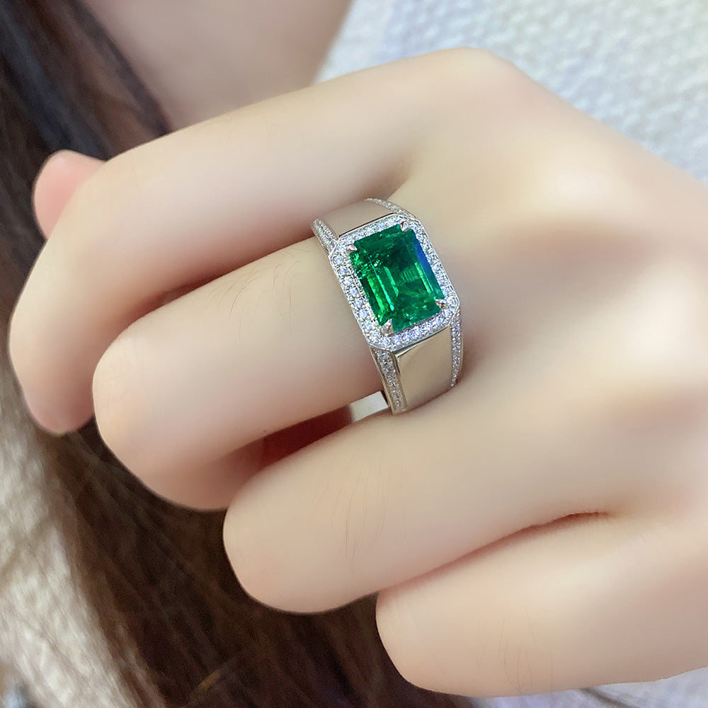 ANSTER JEWELRY 3 CTW Victorian Lab Grown Emerald 18K Gold Ring plated