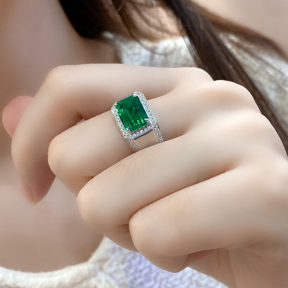 ANSTER JEWELRY 3 CTW Victorian Lab Grown Emerald 18K Gold Ring plated