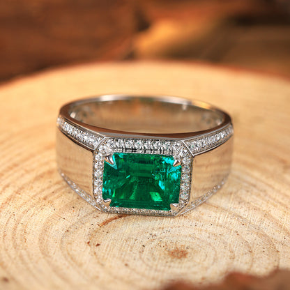 ANSTER JEWELRY 3 CTW Victorian Lab Grown Emerald 18K Gold Ring plated