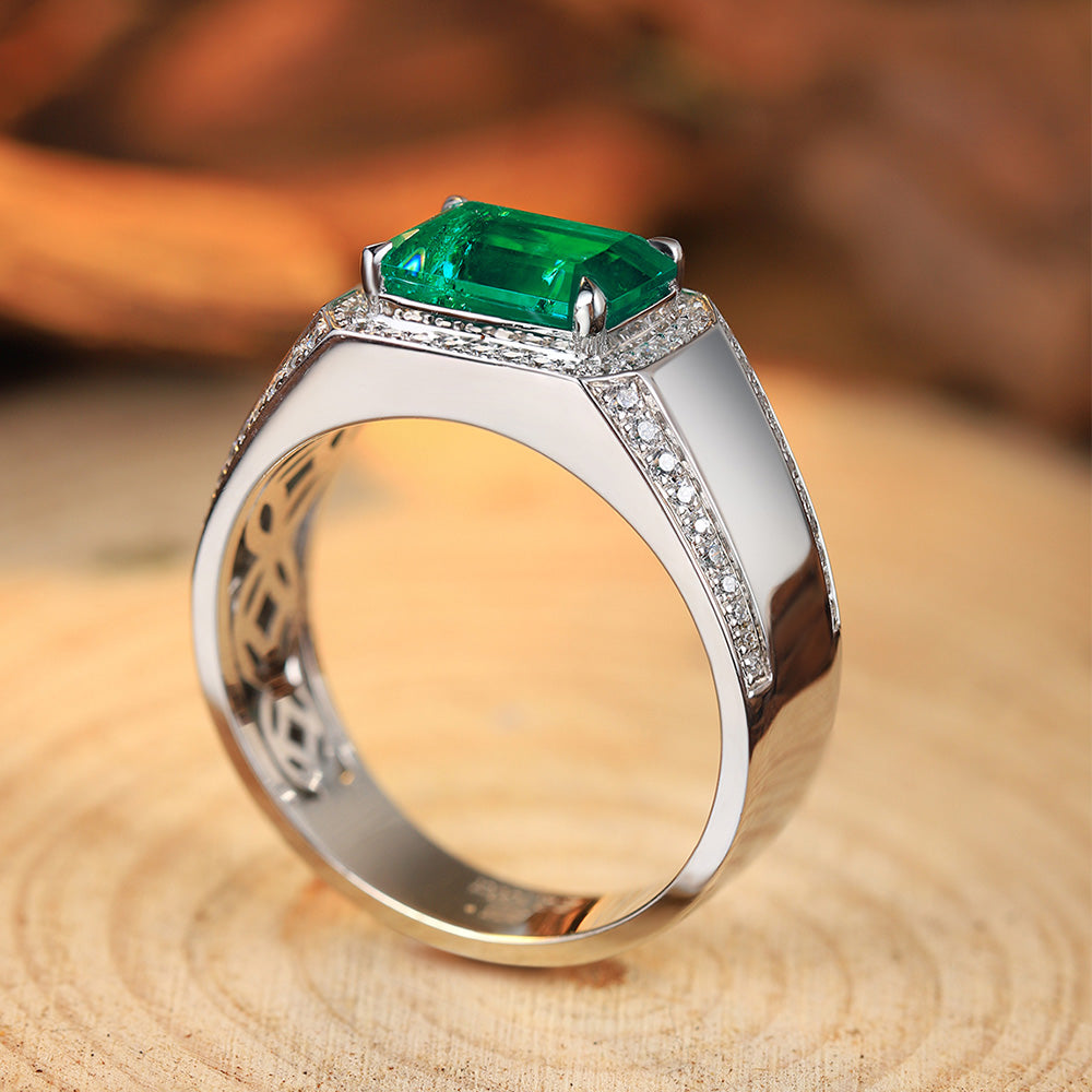ANSTER JEWELRY 3 CTW Victorian Lab Grown Emerald 18K Gold Ring plated