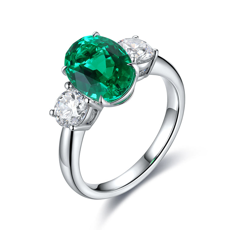 ANSTER JEWELRY 2.2 CTW Oval Lab Grown Emerald 18K Gold Ring