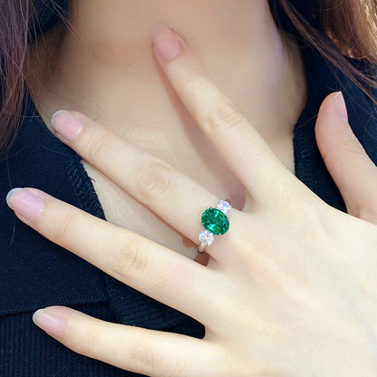 ANSTER JEWELRY 2.2 CTW Oval Lab Grown Emerald 925 18K Gold Ring plated