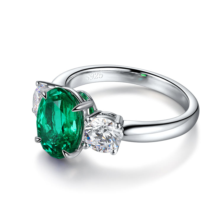 ANSTER JEWELRY 2.2 CTW Oval Lab Grown Emerald 925 18K Gold Ring plated