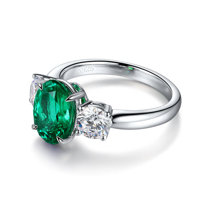 ANSTER JEWELRY 2.2 CTW Oval Lab Grown Emerald 925 18K Gold Ring plated