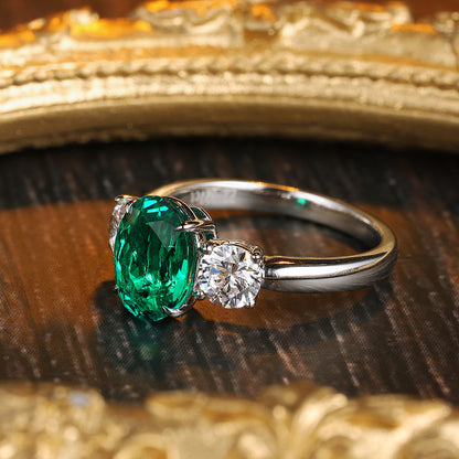 ANSTER JEWELRY 2.2 CTW Oval Lab Grown Emerald 925 18K Gold Ring plated