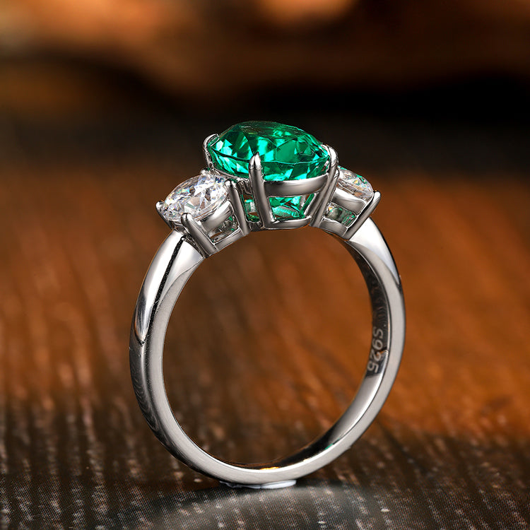 ANSTER JEWELRY 2.2 CTW Oval Lab Grown Emerald 925 18K Gold Ring plated