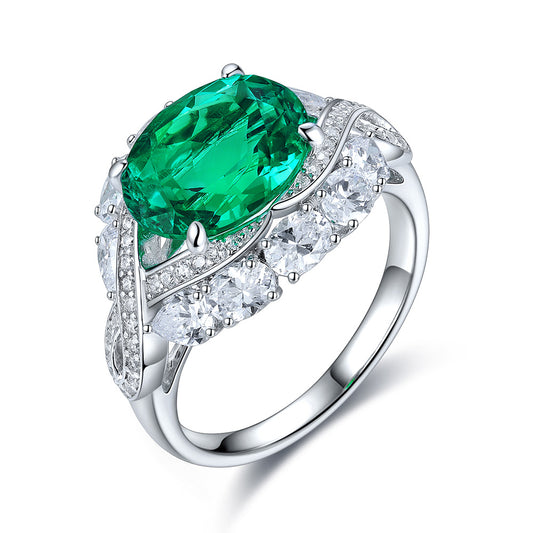 ANSTER JEWELRY 3.42 CTW Oval Lab Grown Emerald 18K Gold Ring plated Eye Design