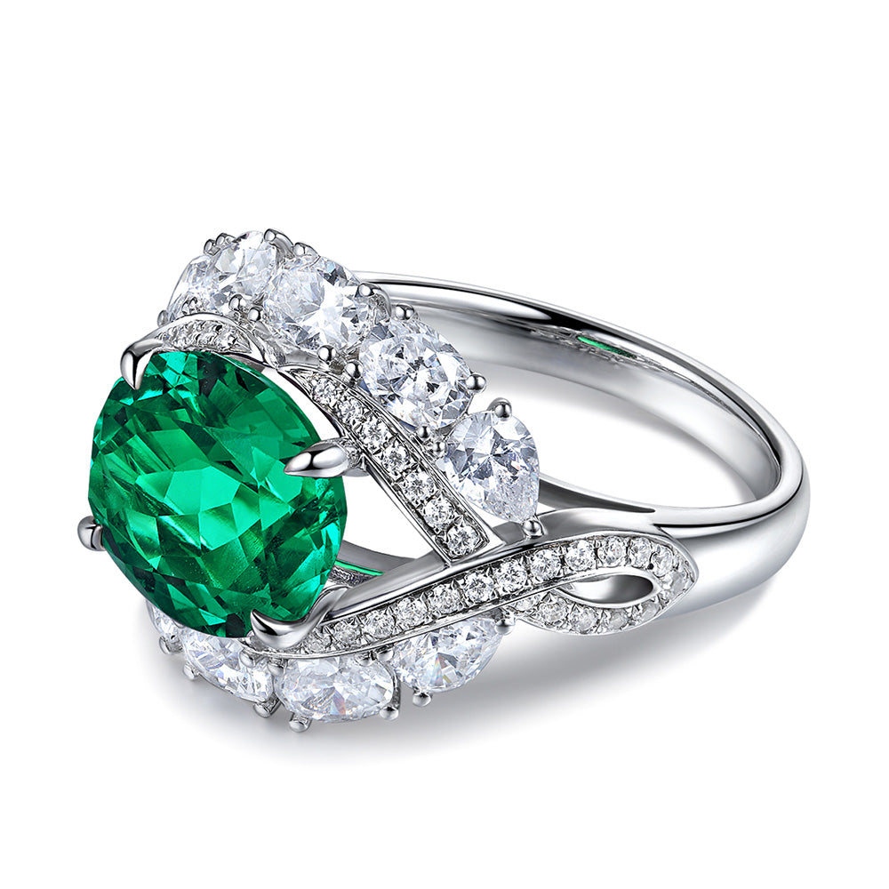 ANSTER JEWELRY 3.42 CTW Oval Lab Grown Emerald 18K Gold Ring plated Eye Design