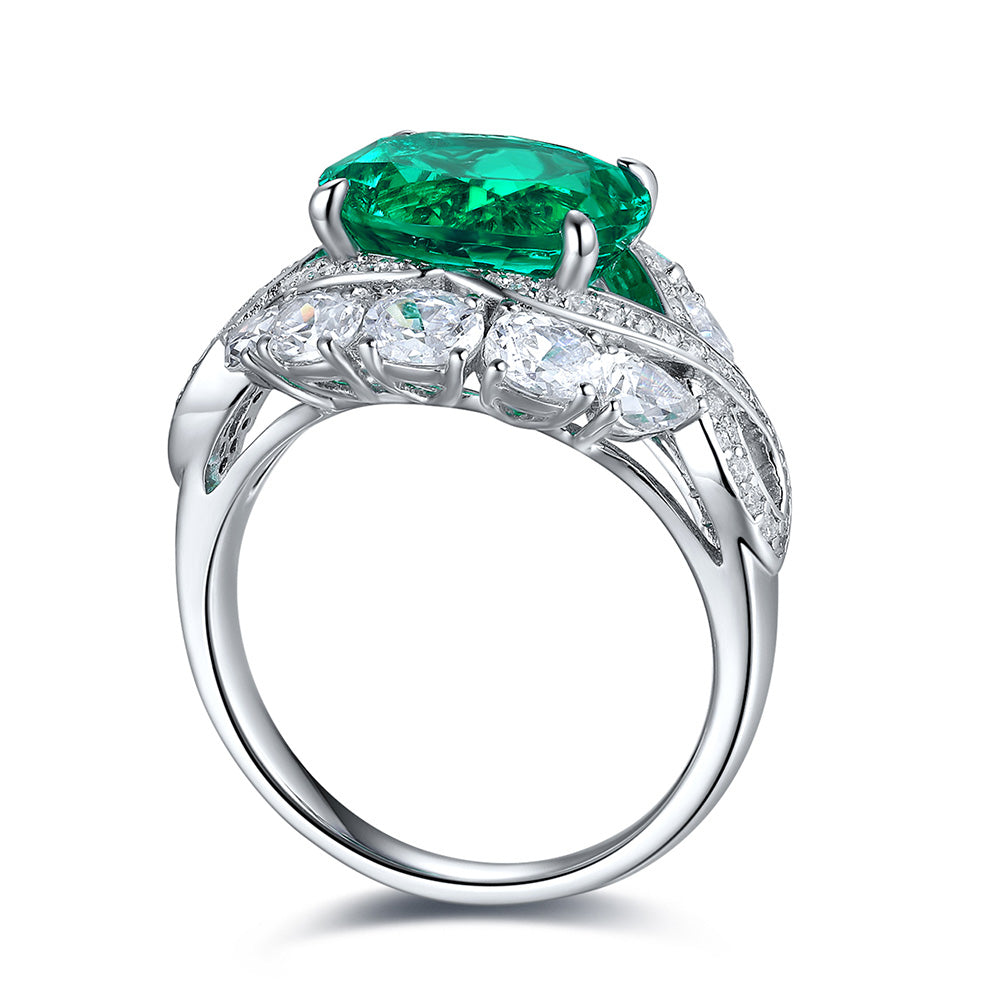 ANSTER JEWELRY 3.42 CTW Oval Lab Grown Emerald 18K Gold Ring plated Eye Design