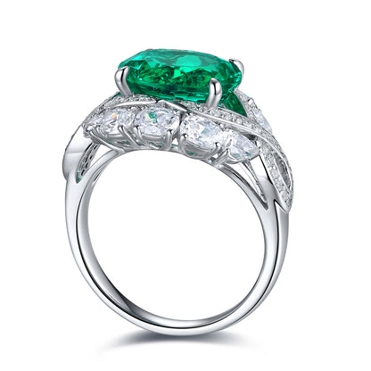 ANSTER JEWELRY 3.42 CTW Oval Lab Grown Emerald 18K Gold Ring plated Eye Design