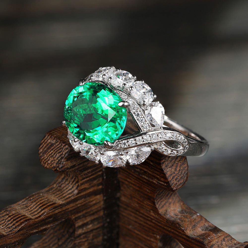 ANSTER JEWELRY 3.42 CTW Oval Lab Grown Emerald 18K Gold Ring plated Eye Design