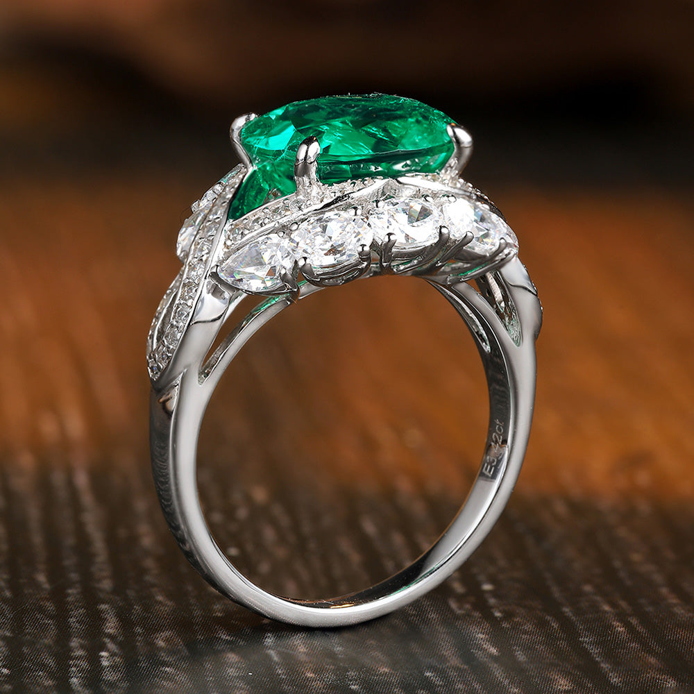 ANSTER JEWELRY 3.42 CTW Oval Lab Grown Emerald 18K Gold Ring plated Eye Design