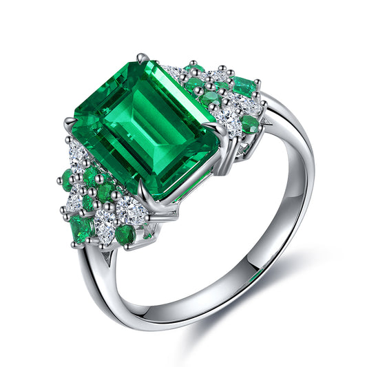 ANSTER JEWELRY 3 CTW Victorian Lab Grown Emerald 18K Gold Ring plated