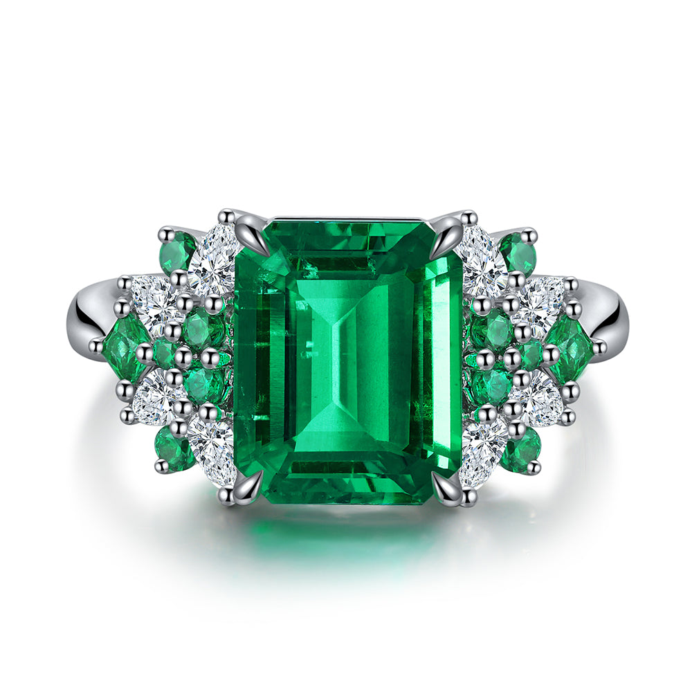 ANSTER JEWELRY 3 CTW Victorian Lab Grown Emerald 18K Gold Ring plated