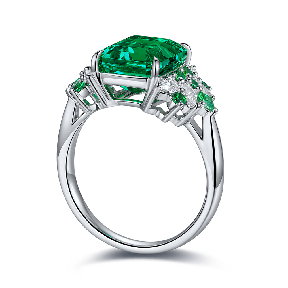 ANSTER JEWELRY 3 CTW Victorian Lab Grown Emerald 18K Gold Ring plated