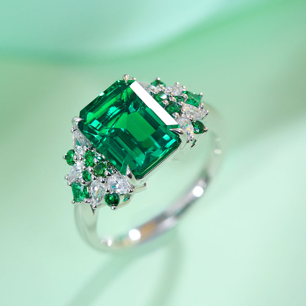 ANSTER JEWELRY 3 CTW Victorian Lab Grown Emerald 18K Gold Ring plated