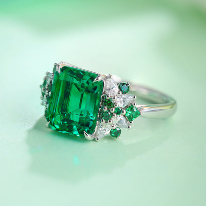 ANSTER JEWELRY 3 CTW Victorian Lab Grown Emerald 18K Gold Ring plated