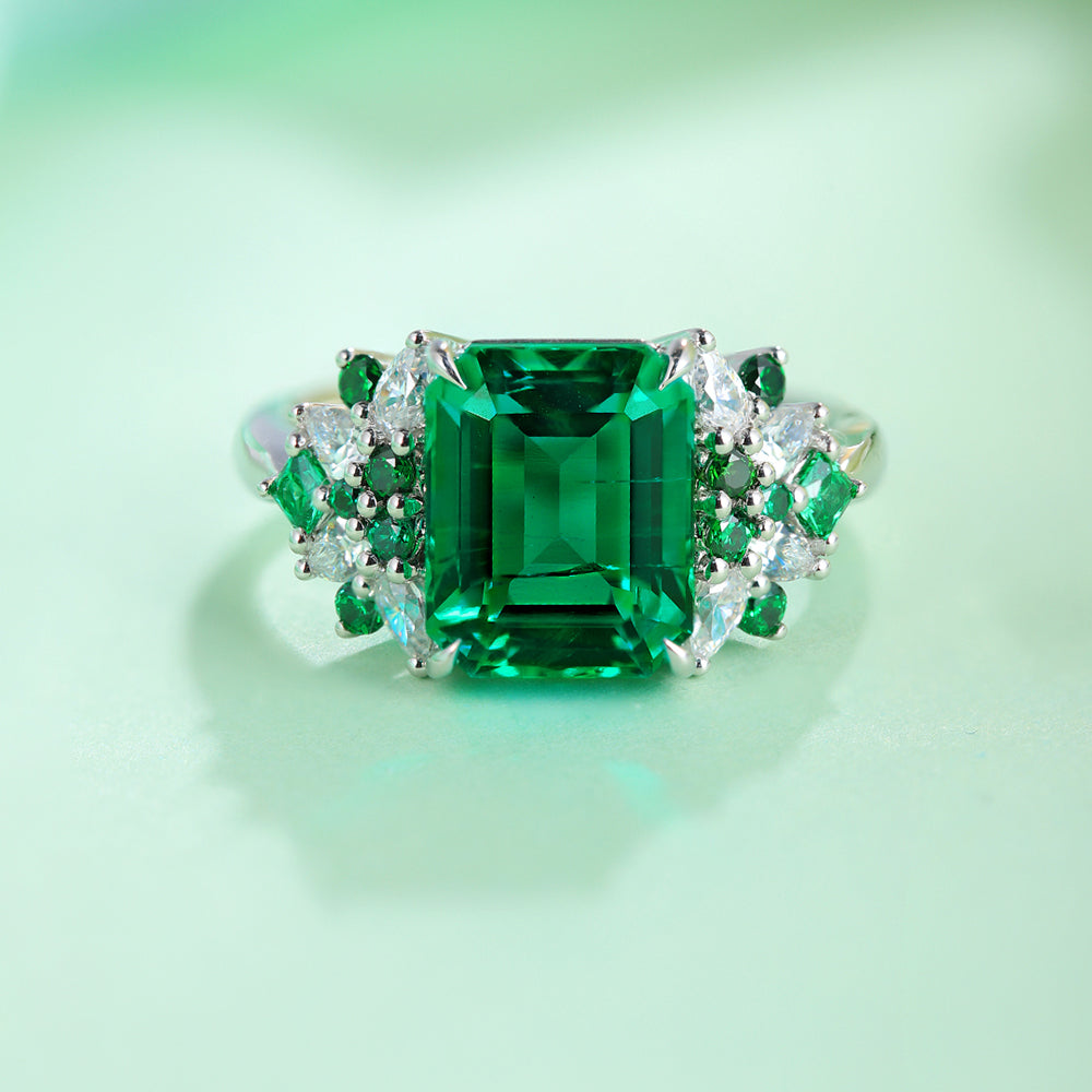 ANSTER JEWELRY 3 CTW Victorian Lab Grown Emerald 18K Gold Ring plated