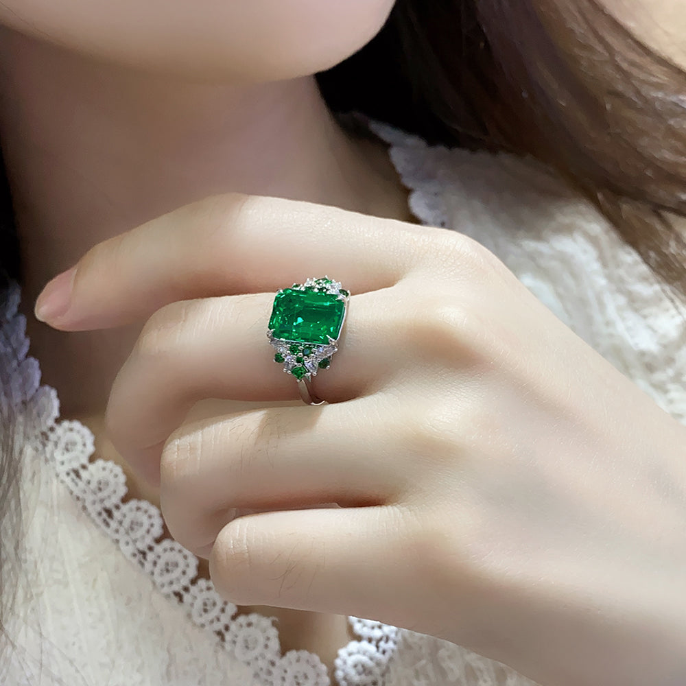 ANSTER JEWELRY 3 CTW Victorian Lab Grown Emerald 18K Gold Ring plated