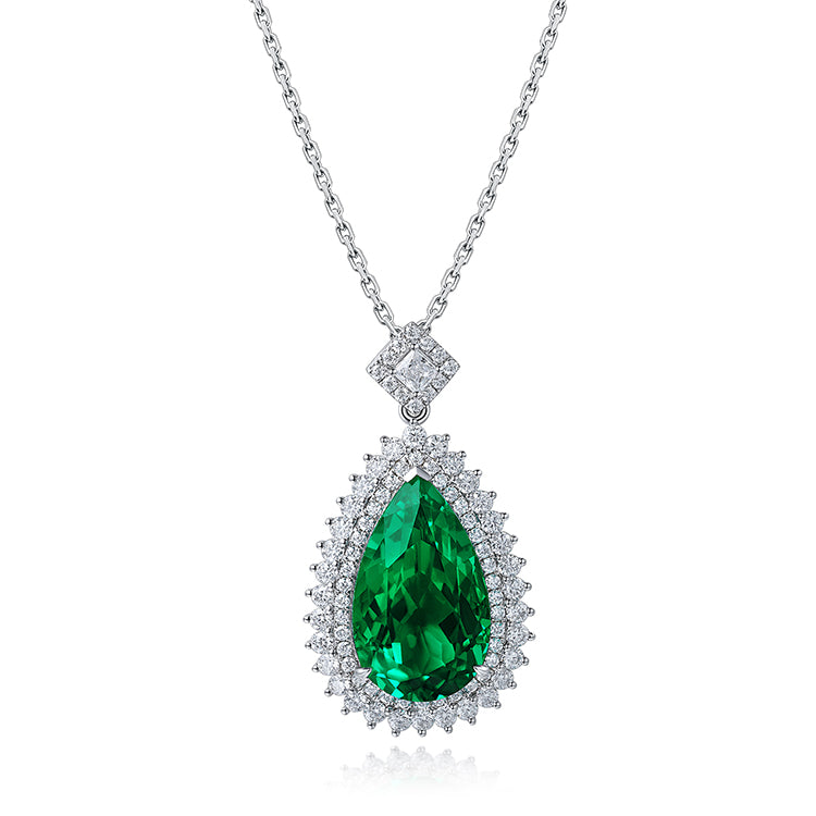 ANSTER JEWELRY 11 CTW Pear Lab Grown Emerald 18K Gold Necklace plated