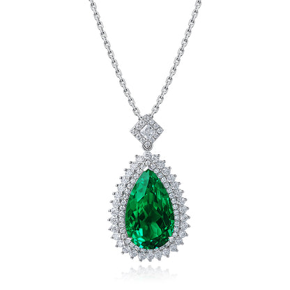 ANSTER JEWELRY 11 CTW Pear Lab Grown Emerald 18K Gold Necklace plated